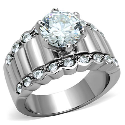 JCE1524 High polished (no plating) Stainless Steel Ring with AAA Grade CZ  in Clear