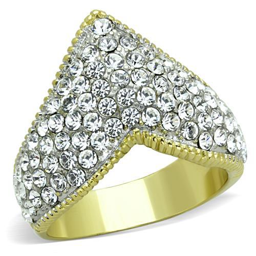 JCE1562 Two-Tone IP Gold (Ion Plating) Stainless Steel Ring with Top Grade Crystal  in Clear