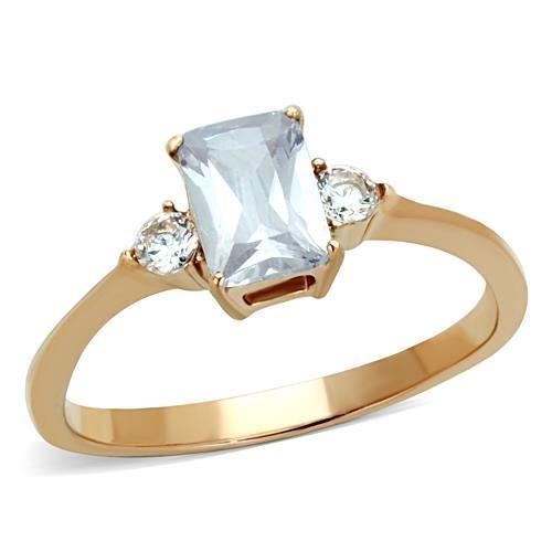 JCE1589 IP Rose Gold(Ion Plating) Stainless Steel Ring with AAA Grade CZ  in Clear
