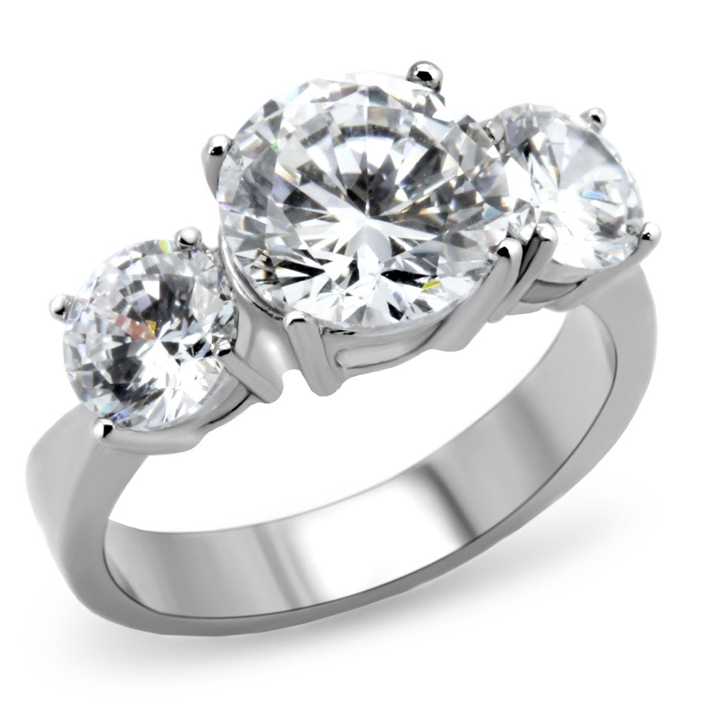 JCE168 High polished (no plating) Stainless Steel Ring with AAA Grade CZ  in Clear
