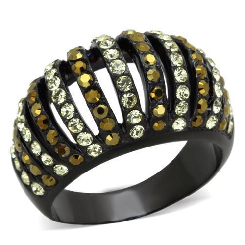 JCE1865 IP Black(Ion Plating) Stainless Steel Ring with Top Grade Crystal  in Multi Color