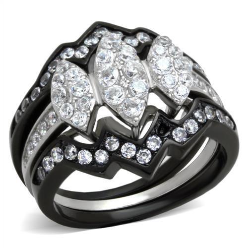 JCE1869 Two-Tone IP Black (Ion Plating) Stainless Steel Ring with AAA Grade CZ  in Clear