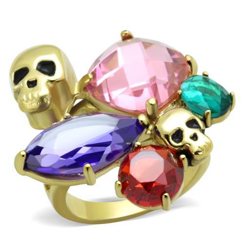 JCE1888 IP Gold(Ion Plating) Stainless Steel Ring with AAA Grade CZ  in Multi Color
