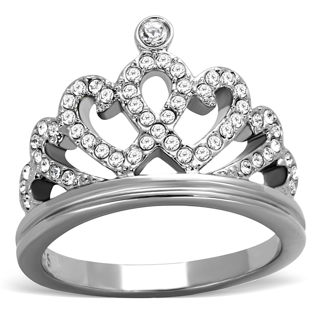 JCE1923 High polished (no plating) Stainless Steel Ring with Top Grade Crystal  in Clear