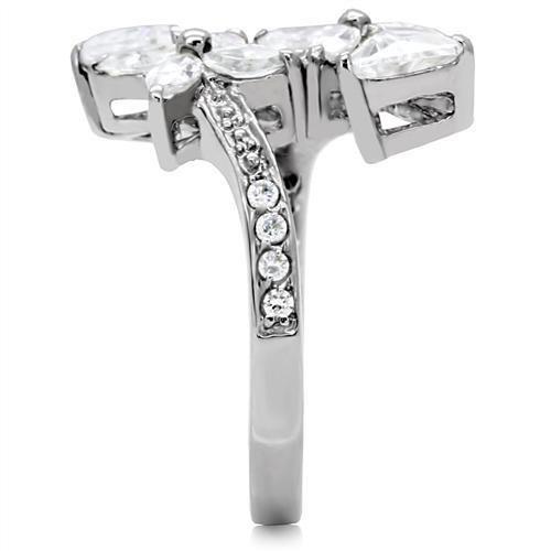 JCE196 High polished (no plating) Stainless Steel Ring with AAA Grade CZ  in Clear