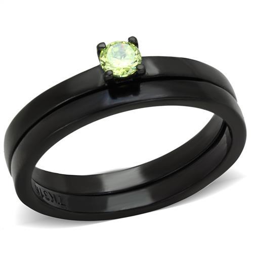 JCE2015 IP Black(Ion Plating) Stainless Steel Ring with AAA Grade CZ  in Apple Green color