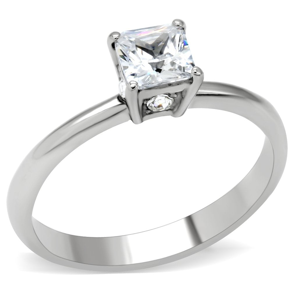 JCE202 High polished (no plating) Stainless Steel Ring with AAA Grade CZ  in Clear