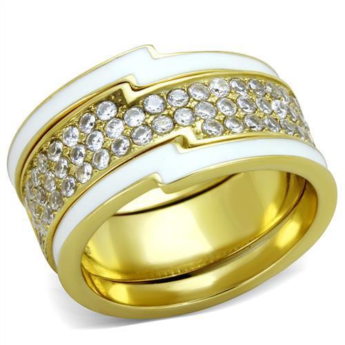JCE2035 IP Gold(Ion Plating) Stainless Steel Ring with AAA Grade CZ  in Clear