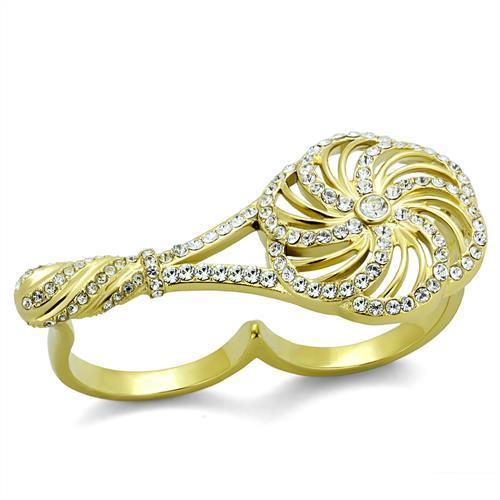 JCE2107 IP Gold(Ion Plating) Stainless Steel Ring with Top Grade Crystal  in Clear