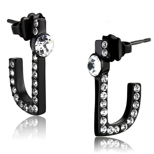JCE2150 IP Black(Ion Plating) Stainless Steel Earrings with Top Grade Crystal  in Clear