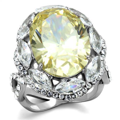 JCE2162 High polished (no plating) Stainless Steel Ring with AAA Grade CZ  in Citrine Yellow