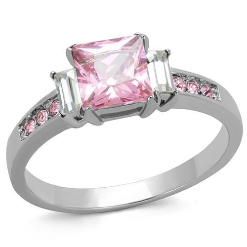 JCE2169 High polished (no plating) Stainless Steel Ring with AAA Grade CZ  in Rose