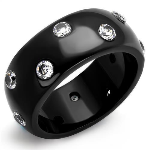 JCE2196 IP Black(Ion Plating) Stainless Steel Ring with AAA Grade CZ  in Clear