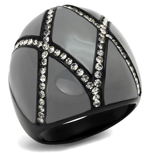 JCE2216 IP Black(Ion Plating) Stainless Steel Ring with Top Grade Crystal  in Clear