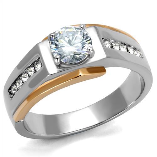 JCE2218 Two-Tone IP Rose Gold Stainless Steel Ring with AAA Grade CZ  in Clear
