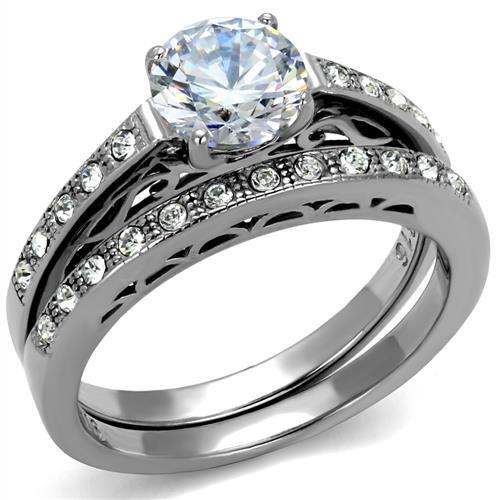 JCE2477 High polished (no plating) Stainless Steel Ring with AAA Grade CZ  in Clear