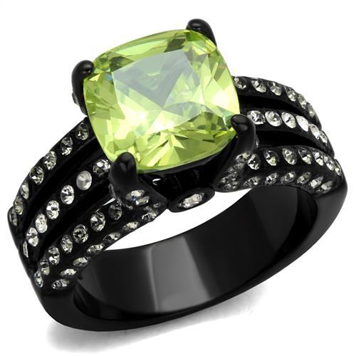 JCE2491 IP Black(Ion Plating) Stainless Steel Ring with AAA Grade CZ  in Apple Green color