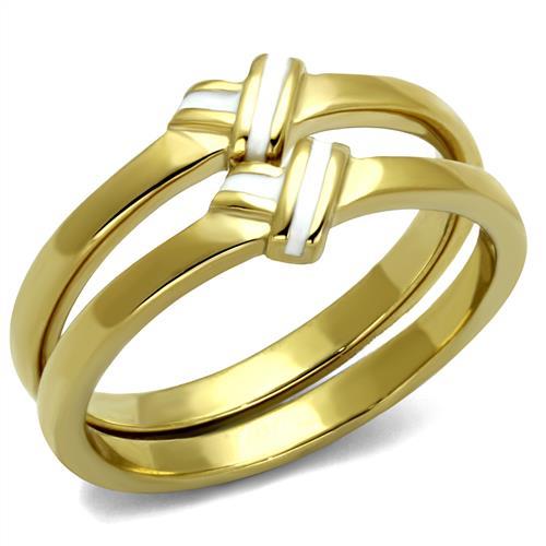 JCE2494 IP Gold(Ion Plating) Stainless Steel Ring with Epoxy  in White