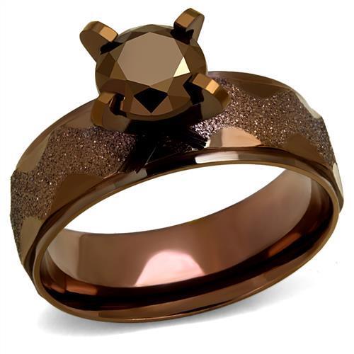 JCE2596 IP Coffee light Stainless Steel Ring with AAA Grade CZ  in Light Coffee