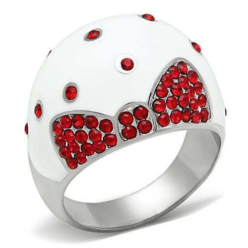 JCE260 High polished (no plating) Stainless Steel Ring with Top Grade Crystal  in Ruby