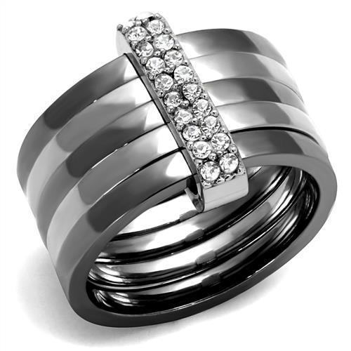 JCE2602 Two Tone IP Light Black (IP Gun) Stainless Steel Ring with Top Grade Crystal  in Clear