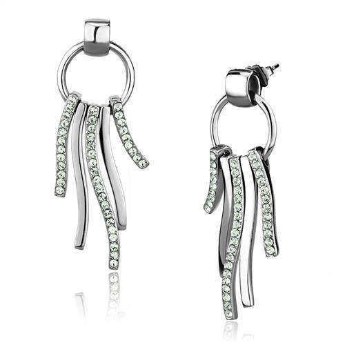 JCE2633 High polished (no plating) Stainless Steel Earrings with Top Grade Crystal  in Peridot