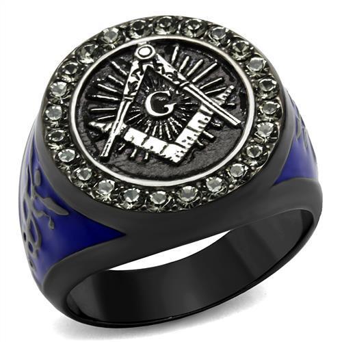 JCE2637 Two Tone IP Light Black (IP Gun) Stainless Steel Ring with Top Grade Crystal  in Black Diamond