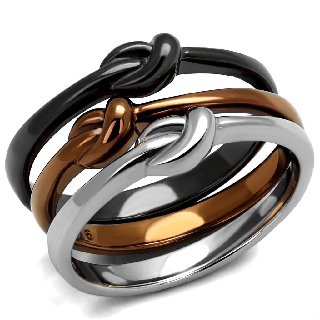JCE2648 Three Tone IP+»-+-åIP Light Coffee & IP Light Black & High Polished) Stainless Steel Ring with No Stone