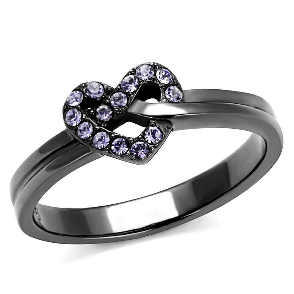 JCE2685 IP Light Black  (IP Gun) Stainless Steel Ring with Top Grade Crystal  in Light Amethyst