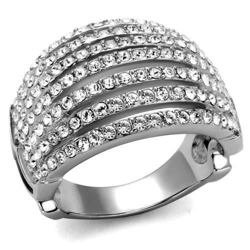 JCE2901 High polished (no plating) Stainless Steel Ring with Top Grade Crystal  in Clear