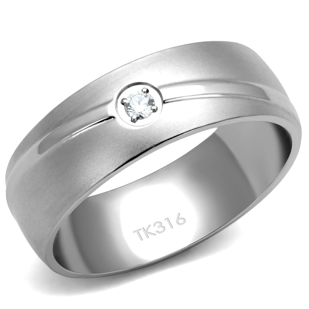 JCE2931 High polished (no plating) Stainless Steel Ring with AAA Grade CZ  in Clear