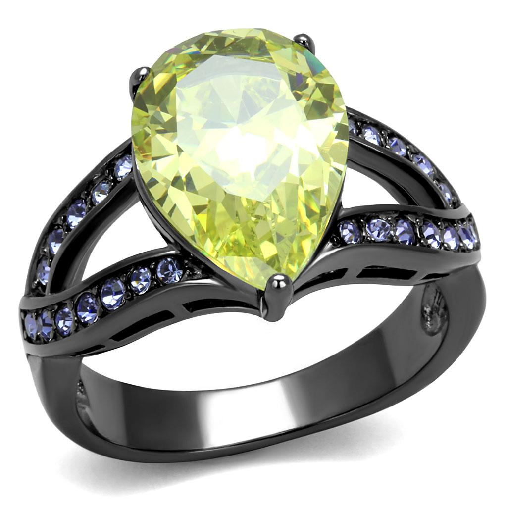 JCE2997 IP Light Black  (IP Gun) Stainless Steel Ring with AAA Grade CZ  in Apple Green color