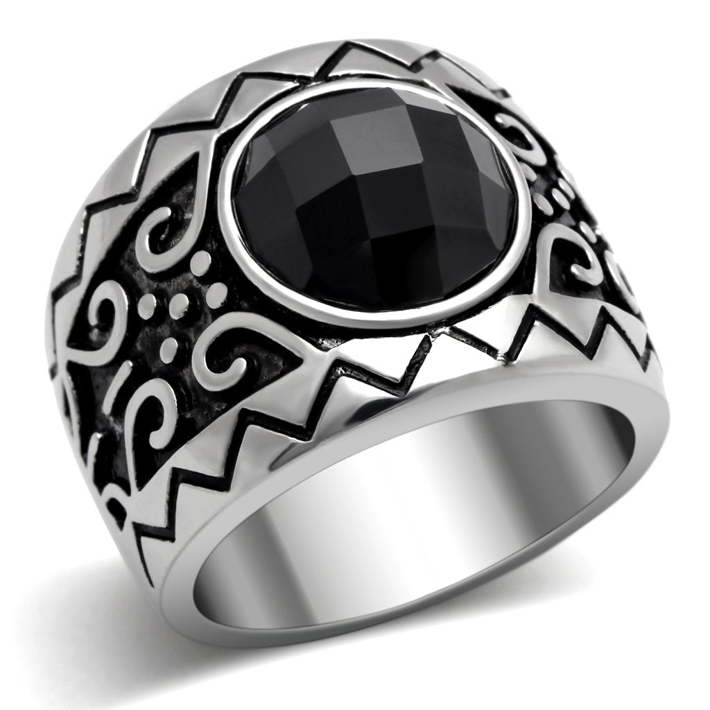 JCE303 High polished (no plating) Stainless Steel Ring with AAA Grade CZ  in Jet