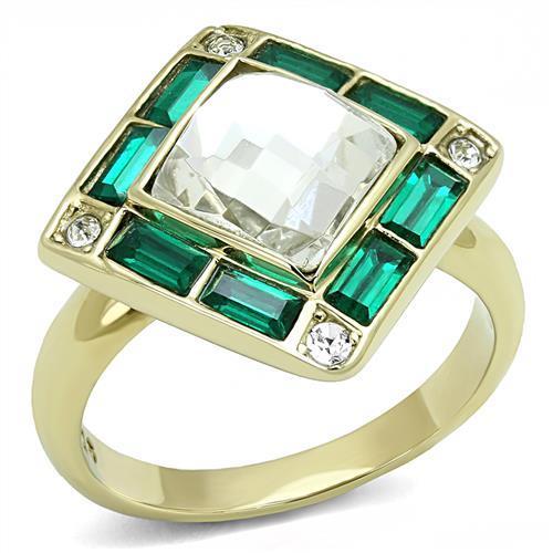 JCE3036 IP Gold(Ion Plating) Stainless Steel Ring with Synthetic Synthetic Glass in Clear