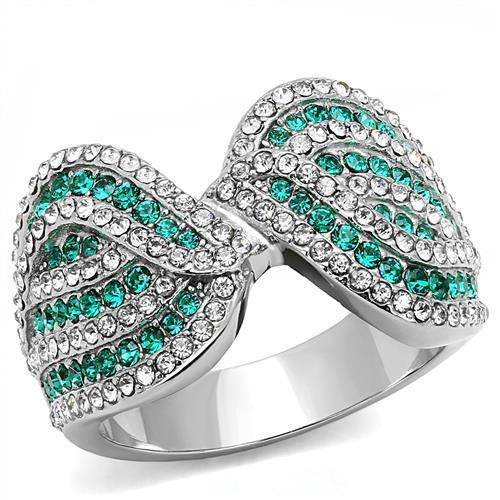 JCE3142 High polished (no plating) Stainless Steel Ring with Top Grade Crystal  in Emerald