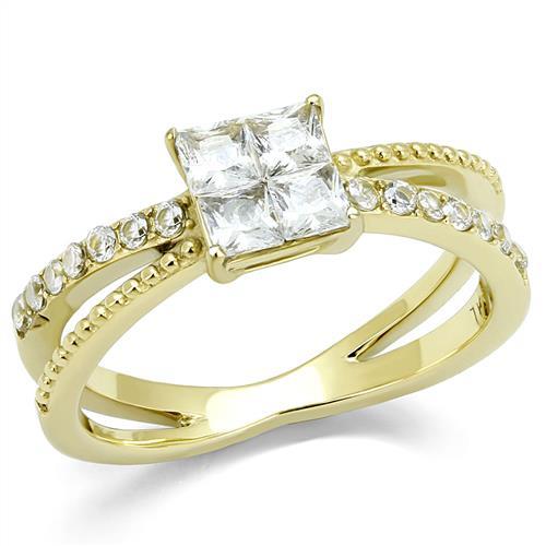 JCE3181 IP Gold(Ion Plating) Stainless Steel Ring with AAA Grade CZ  in Clear
