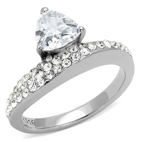JCE3207 High polished (no plating) Stainless Steel Ring with AAA Grade CZ  in Clear