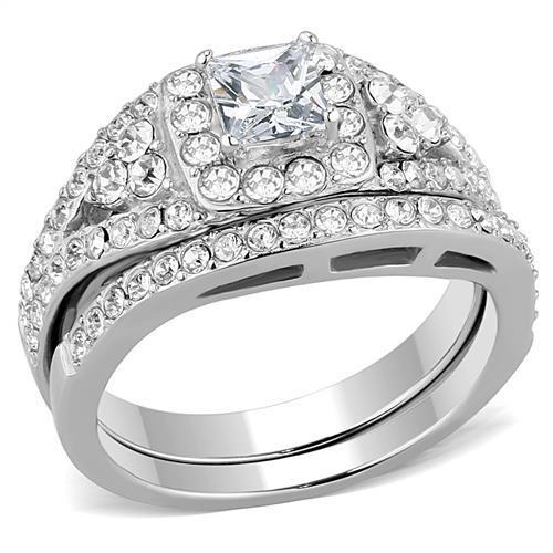 JCE3253 High polished (no plating) Stainless Steel Ring with AAA Grade CZ  in Clear