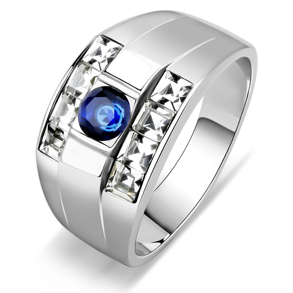 JCE3463 High polished (no plating) Stainless Steel Ring with Synthetic Synthetic Glass in Montana