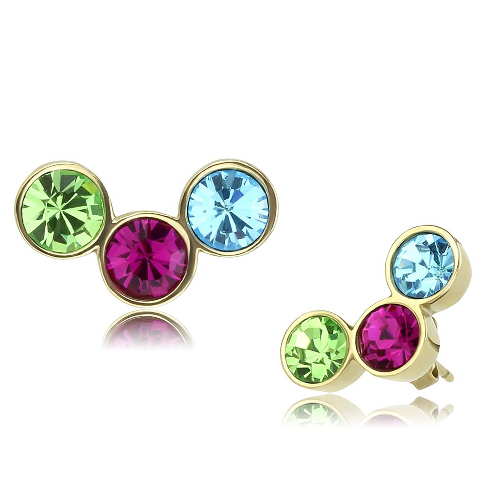 JCE3492 IP Gold(Ion Plating) Stainless Steel Earrings with Top Grade Crystal  in Multi Color