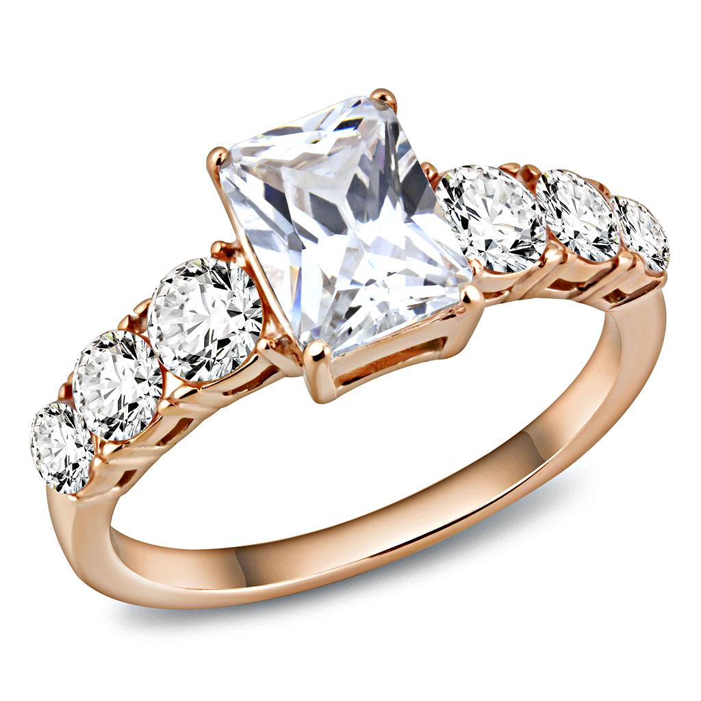 JCE3517 IP Rose Gold(Ion Plating) Stainless Steel Ring with AAA Grade CZ  in Clear