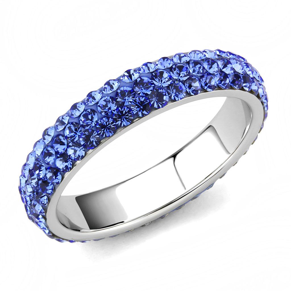 JCE3539 High polished (no plating) Stainless Steel Ring with Top Grade Crystal  in Sapphire