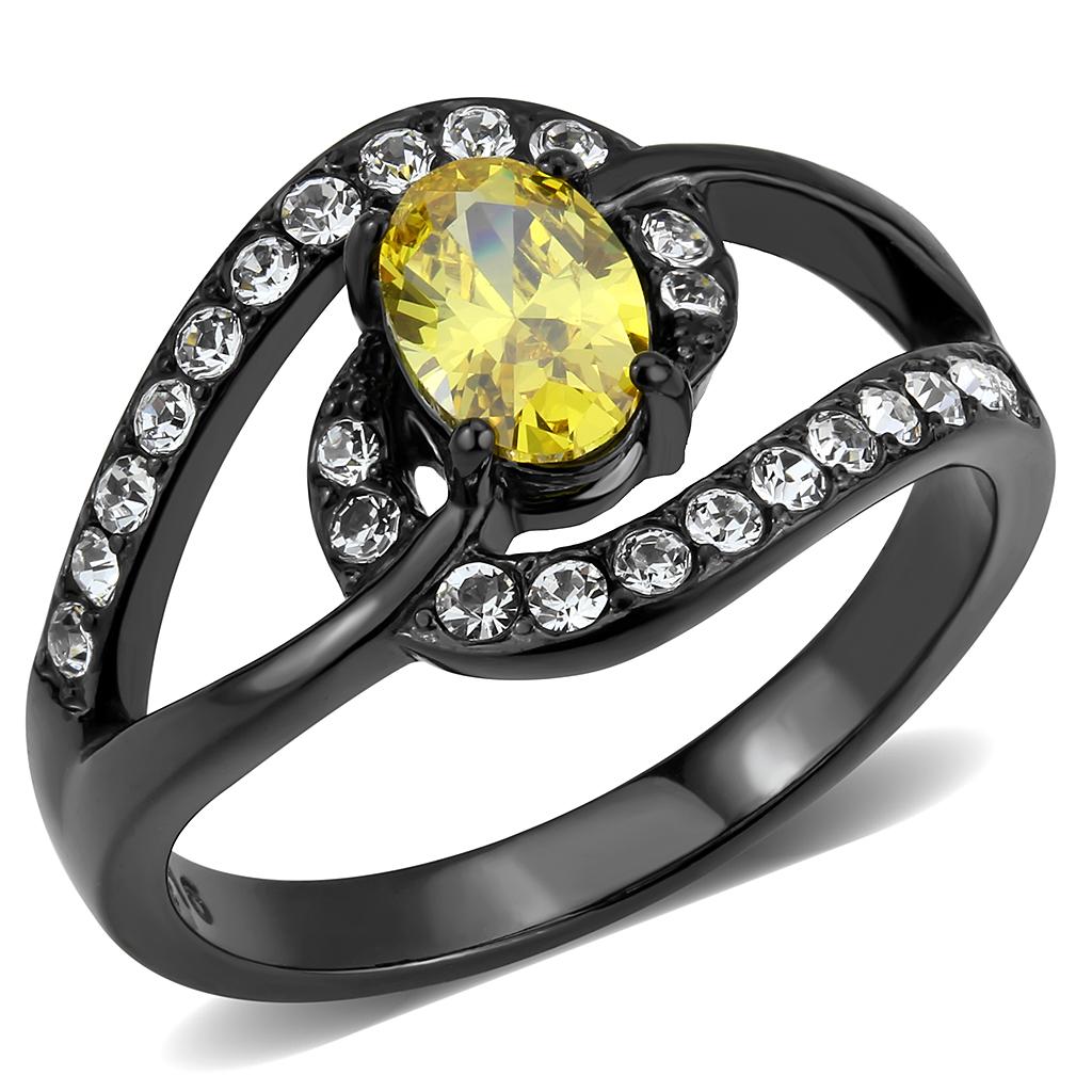 JCE3571 IP Black(Ion Plating) Stainless Steel Ring with AAA Grade CZ  in Topaz