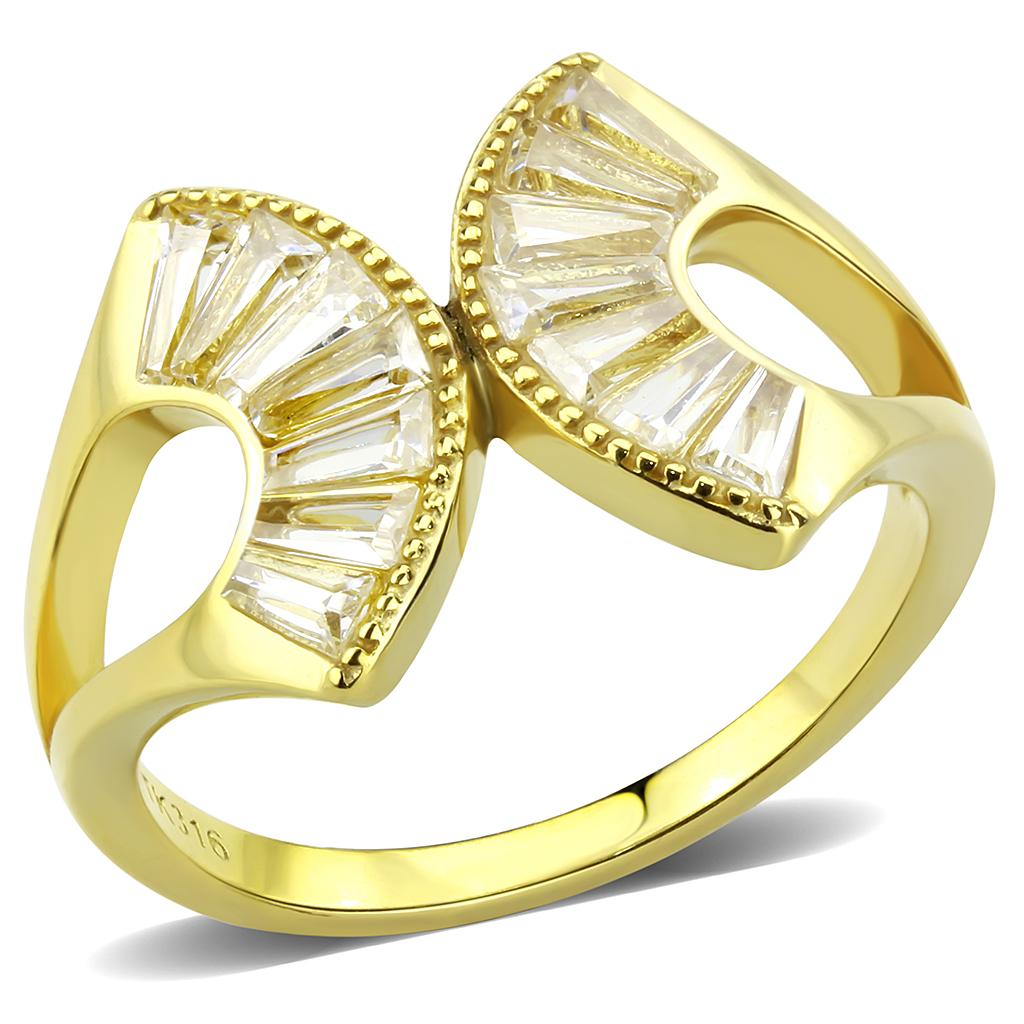 JCE3638 IP Gold(Ion Plating) Stainless Steel Ring with AAA Grade CZ  in Clear