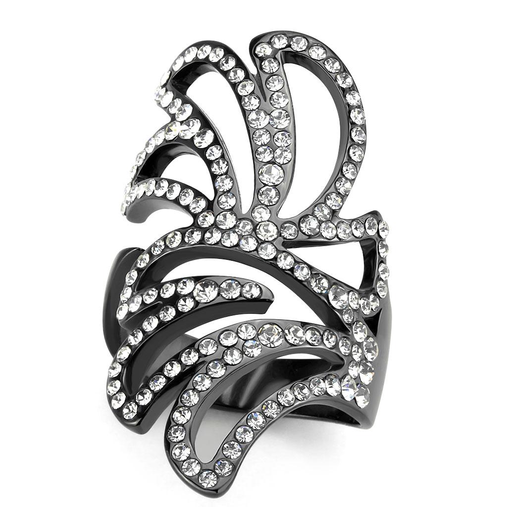 JCE3688 IP Light Black  (IP Gun) Stainless Steel Ring with Top Grade Crystal  in Clear