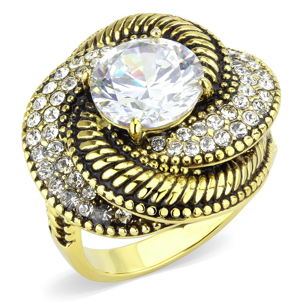 JCE3714 IP Gold(Ion Plating) Stainless Steel Ring with AAA Grade CZ  in Clear