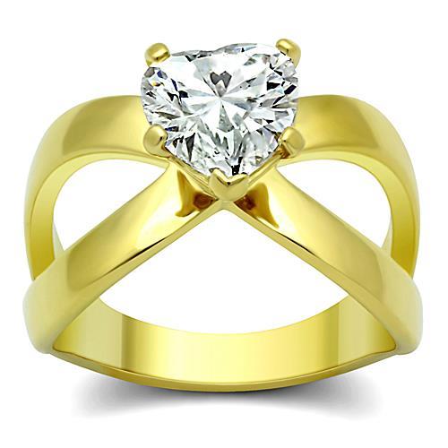 JCE390G IP Gold(Ion Plating) Stainless Steel Ring with AAA Grade CZ  in Clear