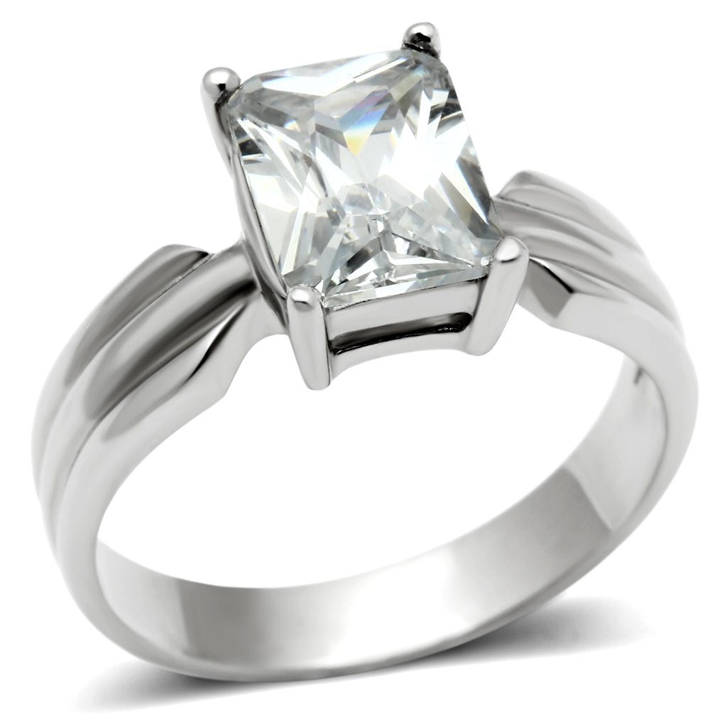 JCE391 High polished (no plating) Stainless Steel Ring with AAA Grade CZ  in Clear