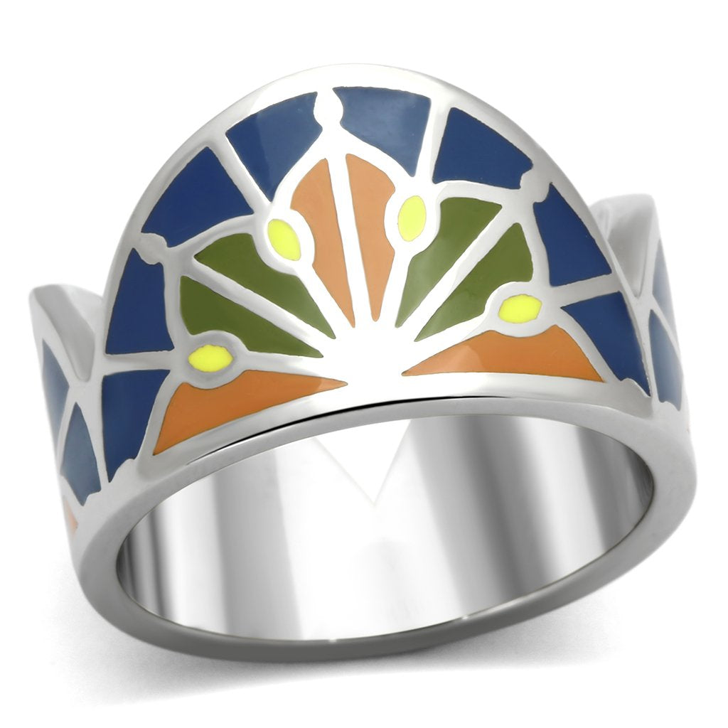 JCE842 High polished (no plating) Stainless Steel Ring with Epoxy  in Multi Color