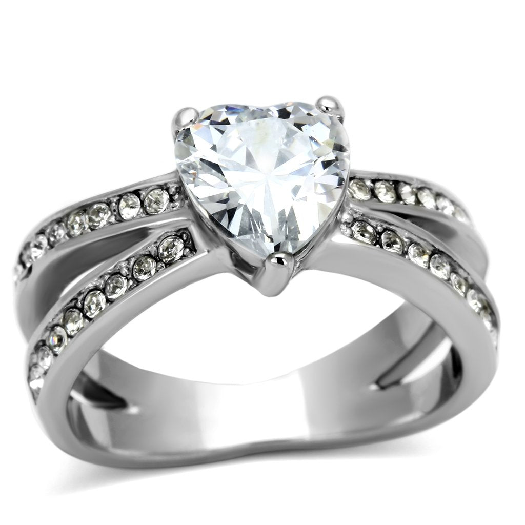 JCE851 High polished (no plating) Stainless Steel Ring with AAA Grade CZ  in Clear